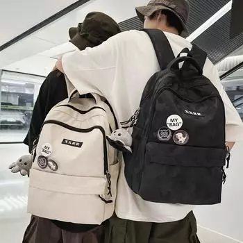 Школьная сумка для студенток младших классов средней школы, рюкзак большой емкости со значком