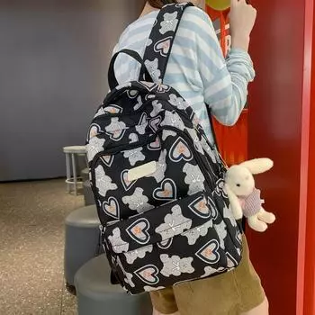 Школьная сумка для учащихся младших классов средней школы, рюкзак с граффити Love, большой вместительный дорожный рюкзак белый