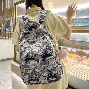 Школьная сумка для учащихся младших классов средней школы, большой вместительный студенческий рюкзак, рюкзак с мультяшным животным принтом серый