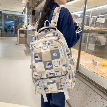 Школьная сумка для учащихся младших классов средней школы с мультяшным принтом, рюкзак большой емкости, рюкзак для школьников чёрный