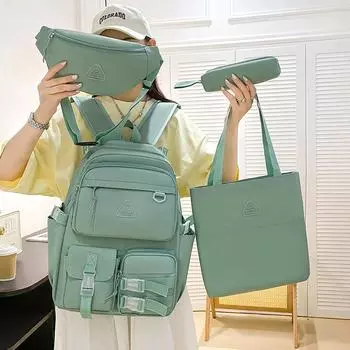 Школьная сумка для учащихся средней школы большой вместимости, набор из четырех предметов, унисекс, холщовый рюкзак фиолетовый