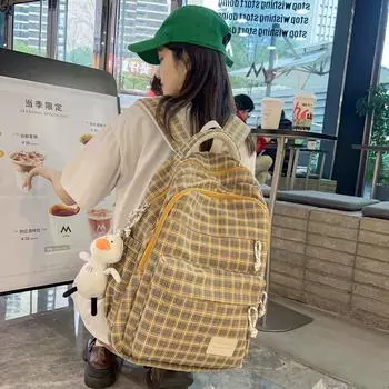 Школьная сумка для учениц младших классов средней школы, решетчатый студенческий рюкзак Length 30CM Width 18CM Height 43CM жёлтый