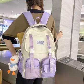 Школьная сумка для женщин, учащихся средней школы, кампус, рюкзак большой емкости, холщовый рюкзак чёрный