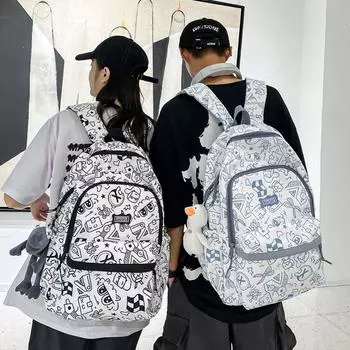 Школьная сумка Doodle, модная сумка на плечо, многокарманный рюкзак для студентов и подростков синий