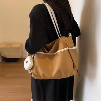 Школьная сумка из холста, сумка через плечо, большая сумка, портативная студенческая парусиновая сумка, студенческий класс бежевый