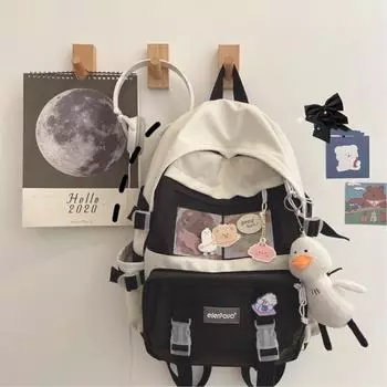 Школьная сумка из холста в стиле колледжа, нейлоновая школьная сумка, водонепроницаемый рюкзак большой емкости для студентов чёрный