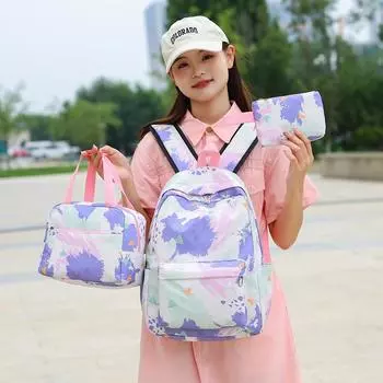 Школьная сумка из трех частей, набор рюкзаков, рюкзак с принтом для девочек, школьная сумка для школьников чёрный