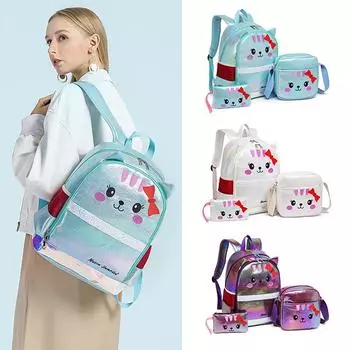 Школьная сумка из трех предметов, женский комплект из шиншиллы для учащихся начальной и средней школы, двухплечевая сумка для ребенка и матери, индивидуальный рюкзак