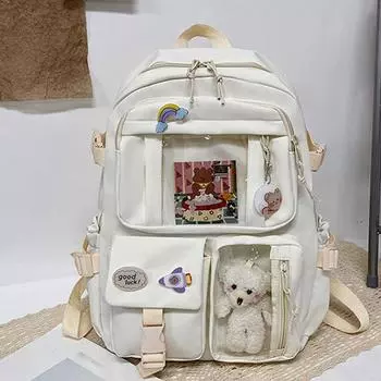 Школьная сумка Preppy, студенческий рюкзак, нейлоновый милый рюкзак для девочек, дорожная сумка с подвеской-значком