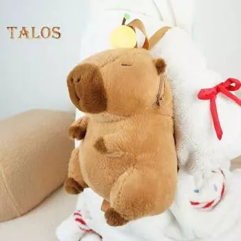 Школьная сумка, рюкзак, милая плюшевая игрушка капибара с плечевым ремнем на молнии, большая вместительная повседневная сумка с чучелом капибары 40cm