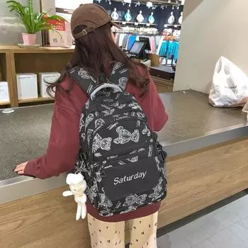 Школьная сумка с буквенным принтом и принтом медведя, женский школьный рюкзак большой емкости, студенческий рюкзак чёрный