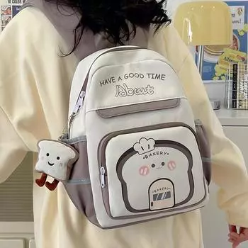 Школьная сумка с цветными блоками, милый школьный рюкзак для старшеклассников, женский рюкзак большой вместимости с героями мультфильмов, дорожный рюкзак розовый