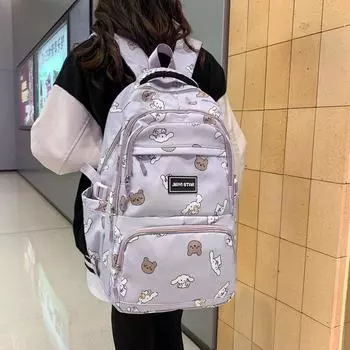 Школьная сумка с мультяшным принтом, женский рюкзак большой емкости, школьная сумка для школьников средней школы, компьютерная сумка чёрный