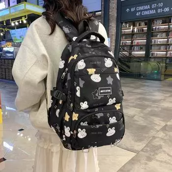 Школьная сумка с принтом кролика для младших школьников и школьников, рюкзак для кампуса, женская сумка для компьютера, рюкзак