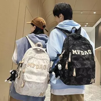 Школьная сумка с принтом медведя для студента, женский рюкзак, легкий мужской рюкзак большой вместимости чёрный