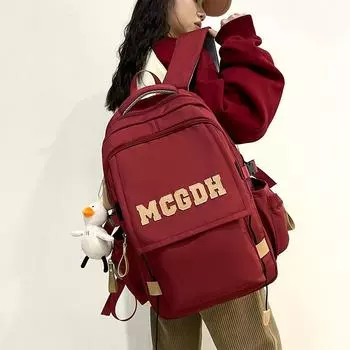 Школьная сумка, студенческий женский рюкзак с буквенным принтом красный