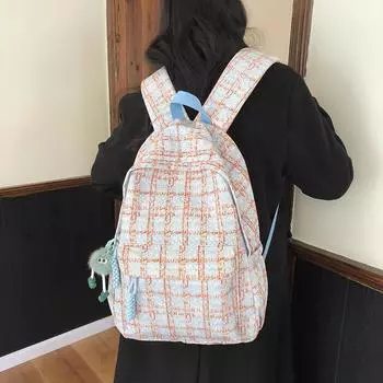 Школьная сумка в клетку, рюкзак для учащихся младших классов средней школы синий