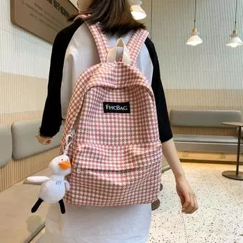 Школьная сумка в клетку, школьный рюкзак для учащихся младших классов средней школы розовый