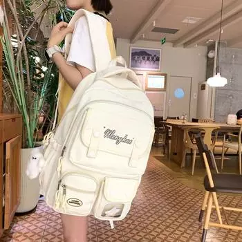 Школьная сумка в стиле колледжа, женская, большая вместительная, компьютерная дорожная сумка, рюкзак с буквенным принтом для старшеклассников чёрный