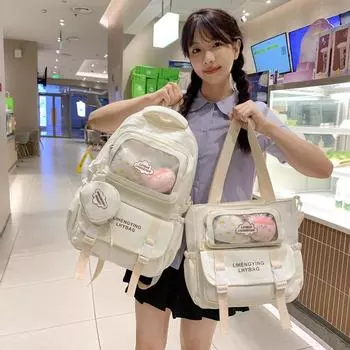 Школьная сумка женская большая емкость рюкзак колледж стиль студент классы сумка через плечо Shoulder Bag чёрный