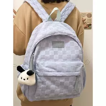 Школьная сумка, женская младшая школа, старшая школа, большой вместительный рюкзак, клетчатый женский рюкзак хаки