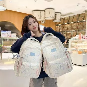 Школьная сумка женская мультяшный принт дорожный рюкзак большой емкости рюкзак для студентов Small чёрный