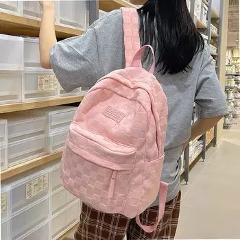 Школьная сумка, женская старшая школа, младшая средняя школа, рюкзак большой емкости, клетчатый женский рюкзак синий