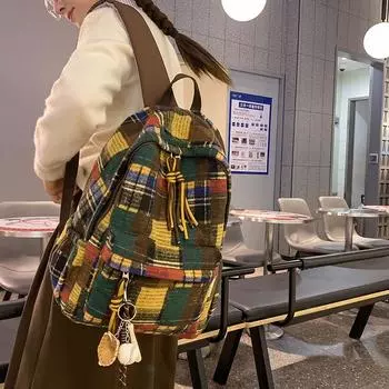 Школьная сумка, женский клетчатый рюкзак, ретро-рюкзак для учеников средней школы красный