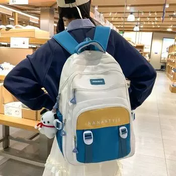 Школьная сумка, женский рюкзак для школьников средней школы, рюкзак для кампуса, соответствующий цвету чёрный