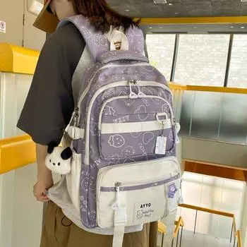 Школьная сумка, женский учащийся средней школы, рюкзак большой емкости с принтом, компьютерный рюкзак для старшеклассников белый