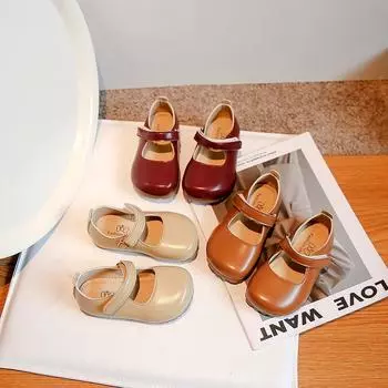 Школьные кожаные туфли для девочек, детские туфли принцессы для вечеринки, свадьбы, детские туфли Мэри Джейн, простые, осень-весна 2024, новинка 21 вино красного