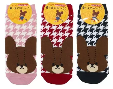 Школьные носки 3 узора набор Nakajima Corporation Bear s женские (Гусиная лапка розовый, красный, черный)