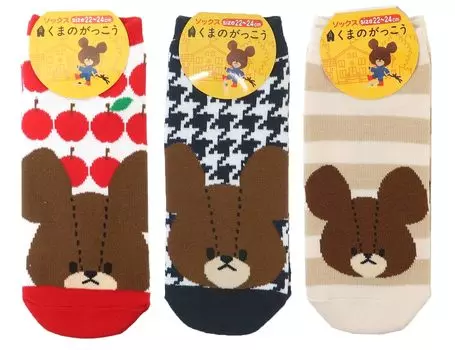 Школьные носки 3 узора набор узоров Apple Girl Border Nakajima Corporation Bear s Womens (Все красные/Черный в ломаную клетку/Мягкий бежевый)