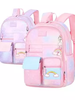 Школьные сумки с боковым открытием, водонепроницаемый школьный рюкзак для девочек, градиентный цветной рюкзак принцессы, детский школьный рюкзак для начальной школы M синий
