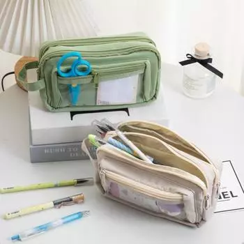 Школьный чемоданчик, канцелярская сумка для хранения ручек, держатель для ручек, корейская сумка для карандашей, студент зелёный