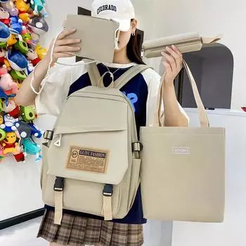 Школьный комплект из нескольких предметов, мужской рюкзак большой вместимости, простой рюкзак для учащихся средней школы хаки