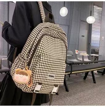 Школьный рюкзак большой емкости, женский клетчатый рюкзак, студенческий рюкзак зелёный