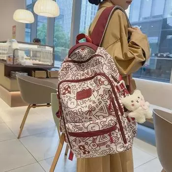 Школьный рюкзак большой вместимости в корейском стиле для учеников средней школы 2024 года — модный, повседневный и универсальный красный