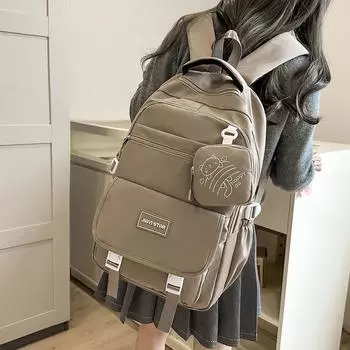 Школьный рюкзак большой вместимости, женский легкий рюкзак для студентов с кошельком для монет оранжевый