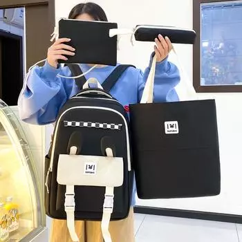 Школьный рюкзак для девочек, однотонный комплект, женский студенческий рюкзак большой емкости хаки