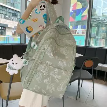 Школьный рюкзак для младших школьников, женский рюкзак большой емкости с принтом медведя, компьютерный рюкзак для школьников мужского пола чёрный