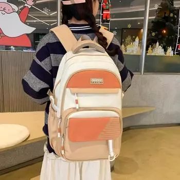 Школьный рюкзак для начальной школы, женский рюкзак большой емкости, студенческий рюкзак с цветными блоками хаки