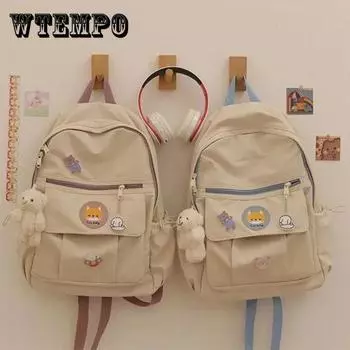 Школьный рюкзак для школьницы Little Fresh Harajuku, универсальный рюкзак большой вместимости, милый рюкзак с подвеской в виде медведя 29*13*43cm