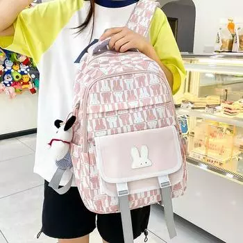 Школьный рюкзак для школьников с кроликом, женский контрастный водонепроницаемый рюкзак