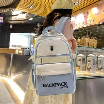 Школьный рюкзак для школьников средней школы, мужской износостойкий рюкзак, женский водонепроницаемый рюкзак с цветными блоками и буквами фиолетовый