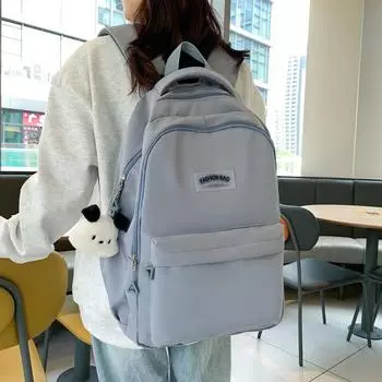 Школьный рюкзак для школьников средней школы, женский рюкзак для школьников, однотонный женский рюкзак для кампуса синий
