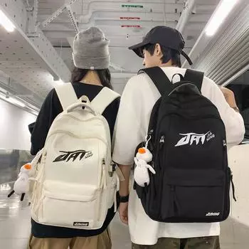 Школьный рюкзак для школьников средней школы с буквенным принтом, мужской рюкзак, женский рюкзак большой емкости белый