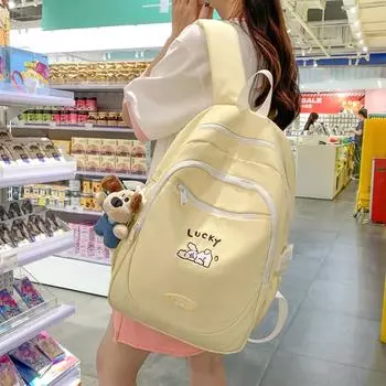 Школьный рюкзак для школьников средней школы, женский однотонный рюкзак с героями мультфильмов чёрный