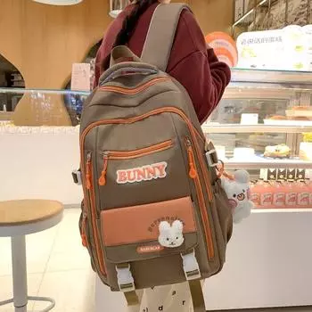 Школьный рюкзак для средней школы, женский, большой емкости, контрастный цветной рюкзак с буквенным принтом, дорожный рюкзак бежевый