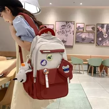 Школьный рюкзак для средней школы, женский, цветной, мужской, большой емкости красный